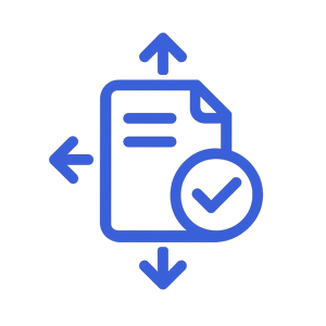 Document icon with checkmark and directional arrows in 585de6 no background