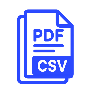 Document stack icon labeled PDF and CSV