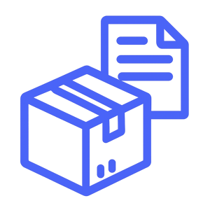 Shipping box icon with document in 585de6 no background