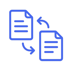 Two documents icon connected by arrows in 585de6 no background-1