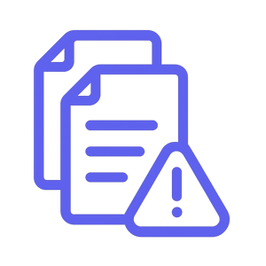 Two documents icon with alert symbol in 585de6 no background-1