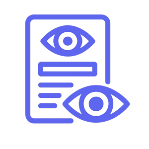 icon of Eye over document dashboard in 585de6 no background