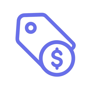 pricing icon in 585de6 no background