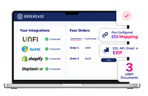 OrderEase Dashboard with 3 UNFI Documents